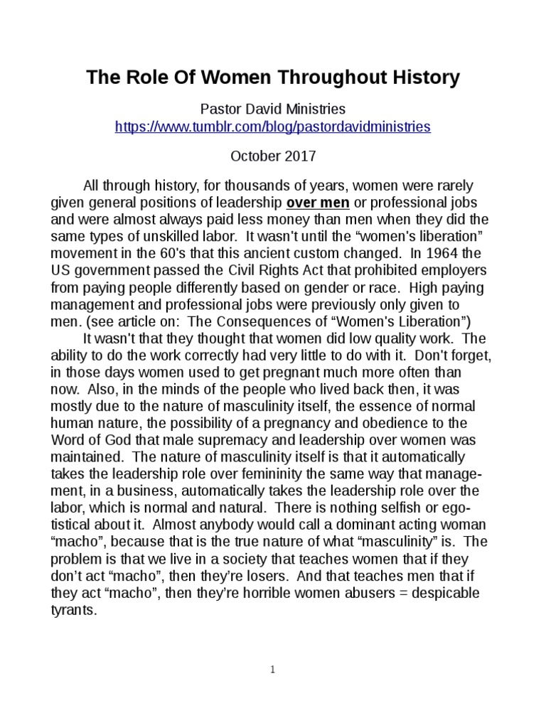 The Role of Women Throughout History | PDF | Gender Role | Marriage