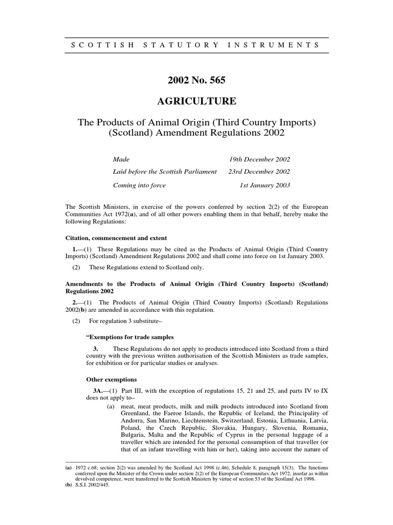 The Products of Animal Origin (Third Country Imports) (Scotland