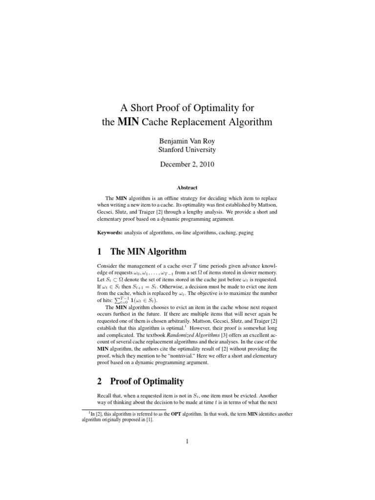 A Short Proof of Optimality For The MIN Cache Replacement Algorithm ...