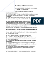 Requisitos Para La Entrega de Planes e Informes Finales