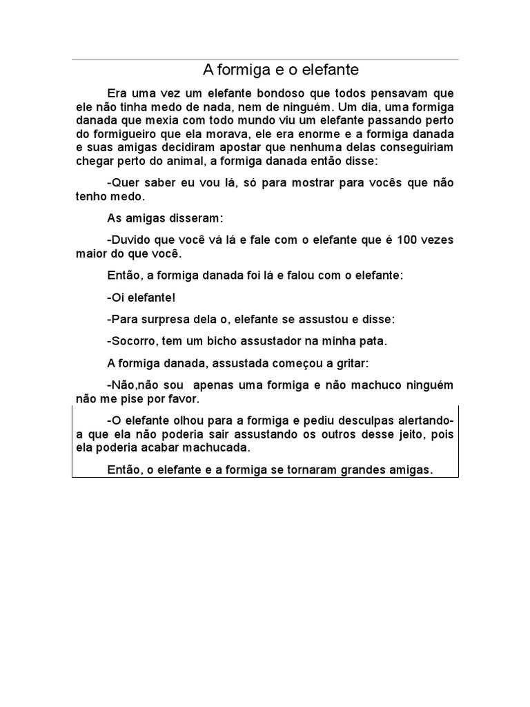 A Formiga e o Elefante - FÁBULA