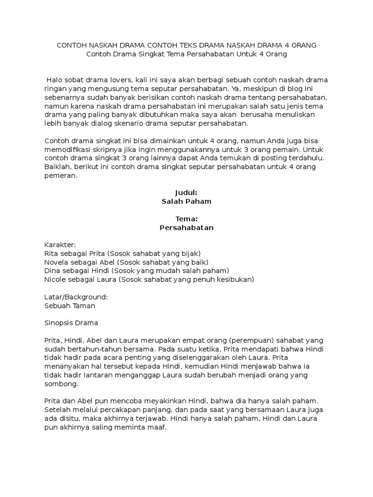 Contoh Drama Contoh Naskah Drama Contoh Teks Drama Naskah Drama 4 Orang