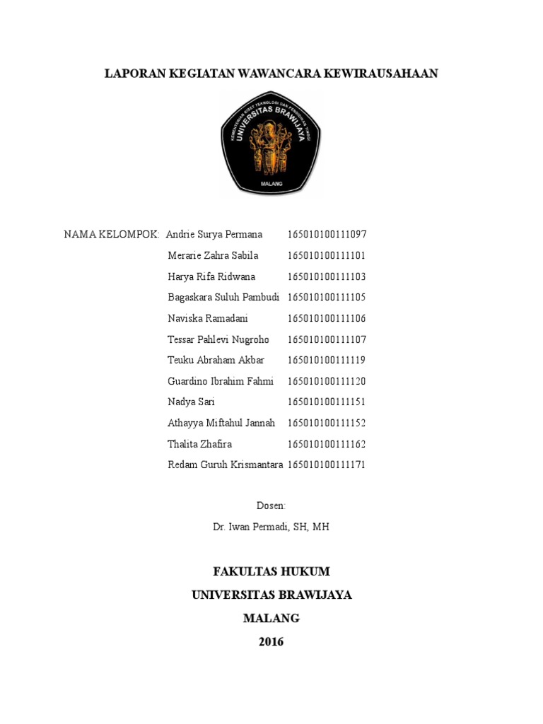 Cover Laporan Kegiatan Wawancara Kewirausahaan