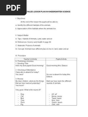 A Detailed Lesson Plan in Kindergarten Science