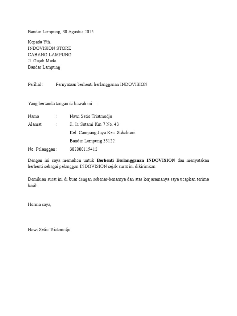 Surat Berhenti Berlangganan