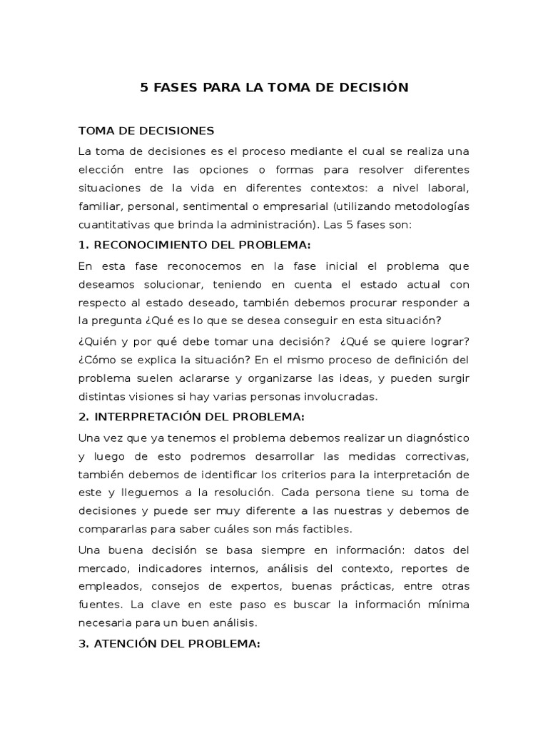 5 Fases para La Toma de Decisión | Descargar gratis PDF | Toma de ...