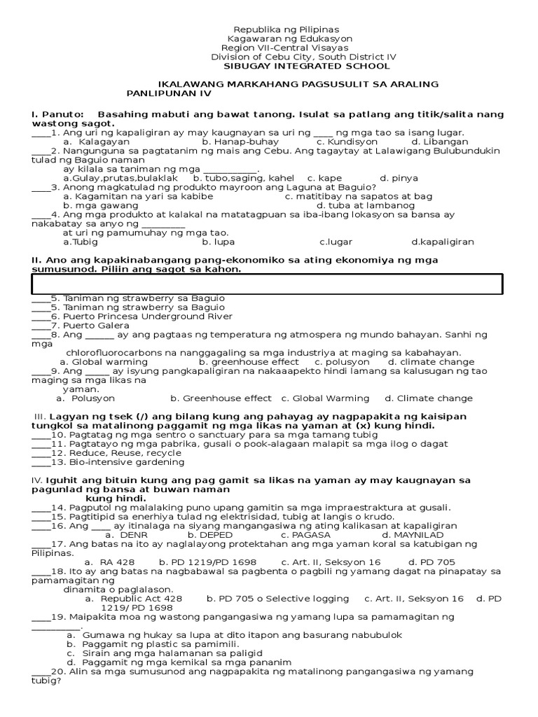 GRADE 4 Quarter 2 AP Periodical Test | PDF