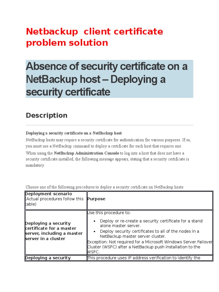 Netbackup Client Certificate Problem Solution | PDF | Public Key ...