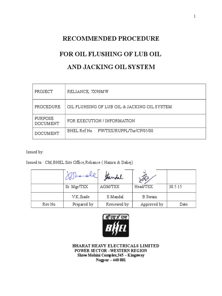 Reliance Oil Flushing Procedure PDF Pump Valve