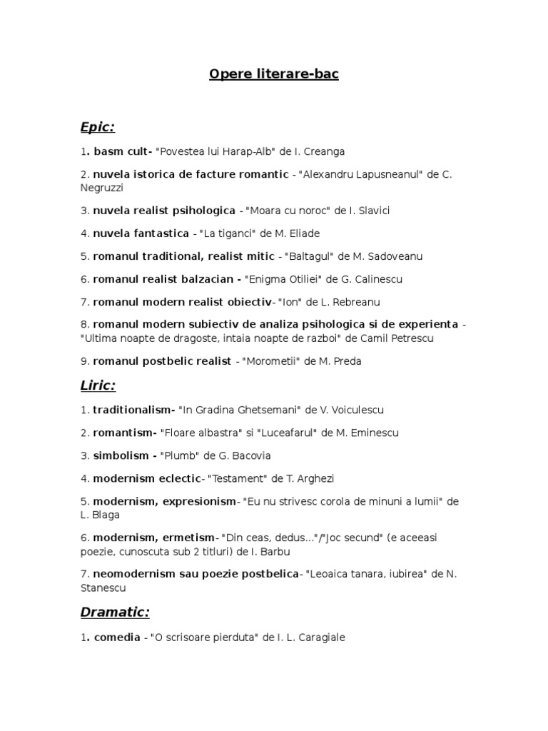 Bac Romana Opere Profil Real