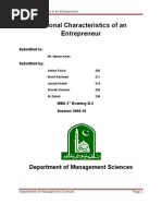 Personal Characteristics of An Entrepreneur: Department of Management Sciences