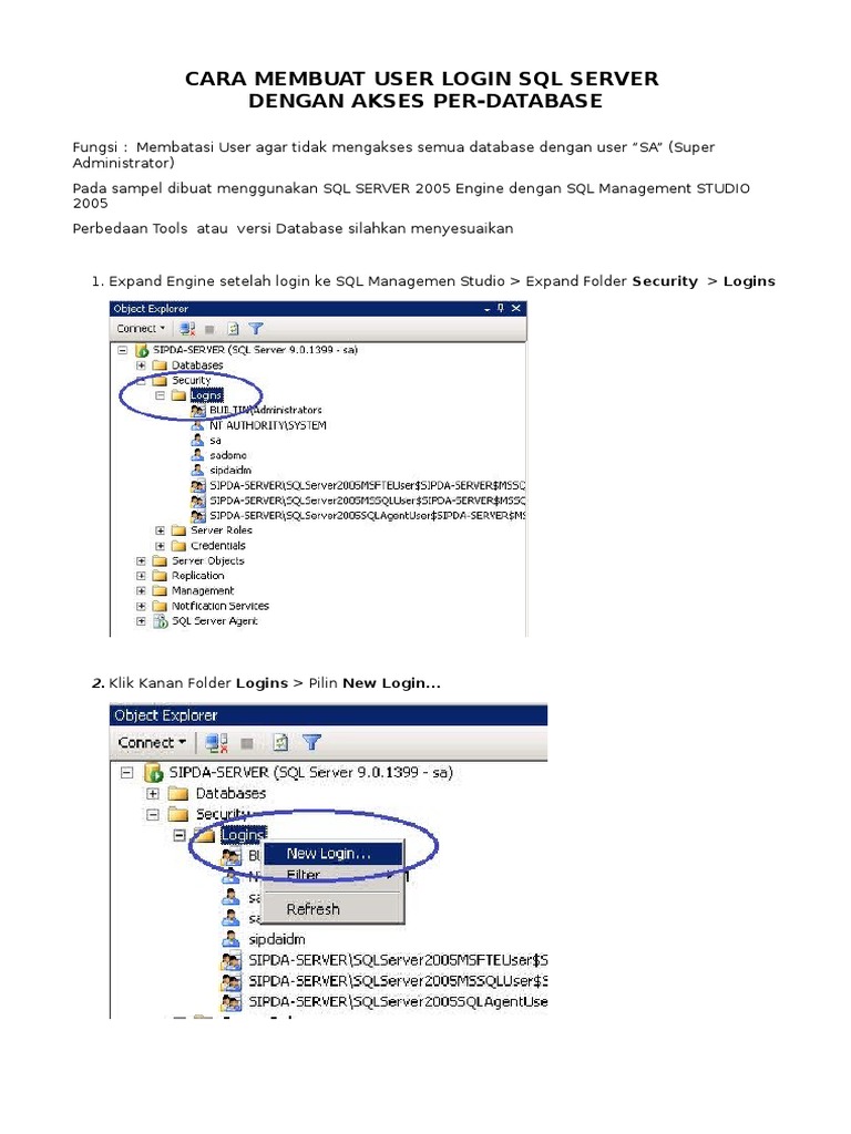 Panduan User Login SQL Server Per-Database | PDF | Komputer | Teknologi ...