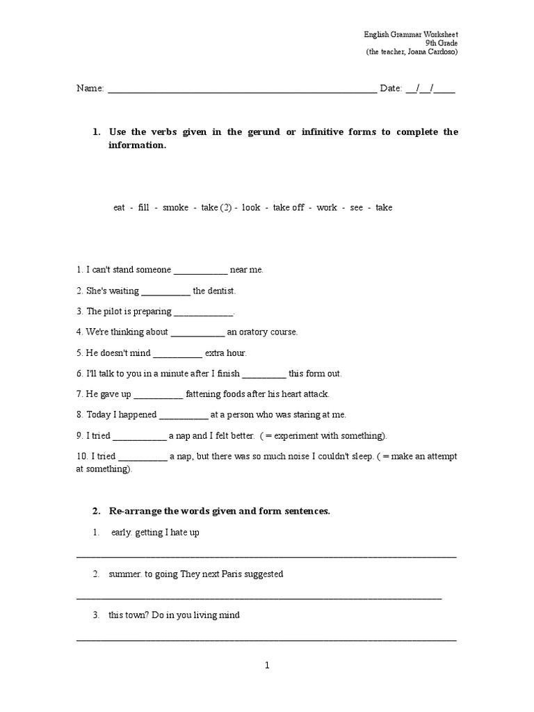 9th Grade English Grammar Exercises | PDF | Language Arts & Discipline ...