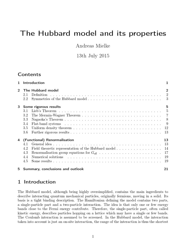 The Hubbard Model and Its Properties PDF Hamiltonian (Quantum