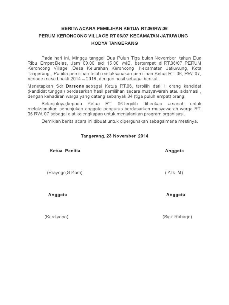 Berita Acara Pemilihan Ketua | PDF