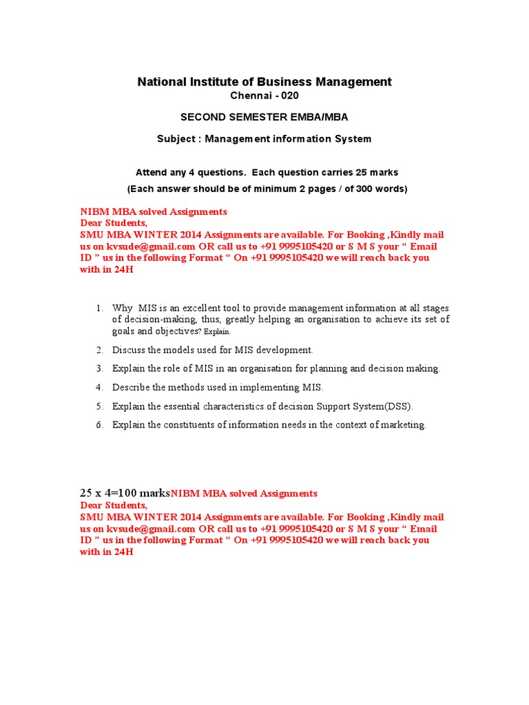NIBM MBA Management Information System Assignments | PDF