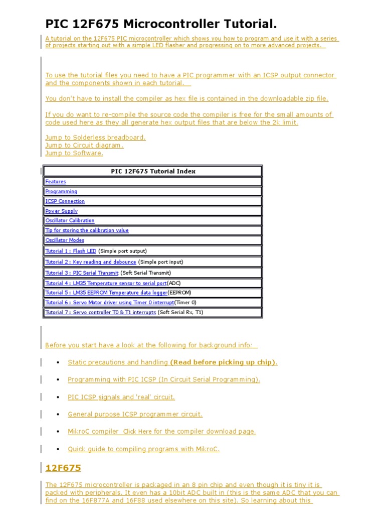 PIC 12F675 Microcontroller Tutorial | PDF | Pic Microcontroller ...