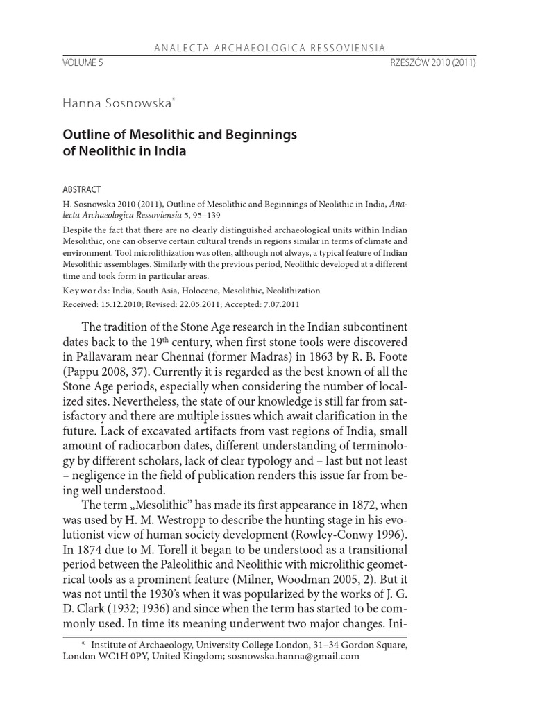 Outline of Mesolithic and Beginnings of Neolithic in India | PDF ...