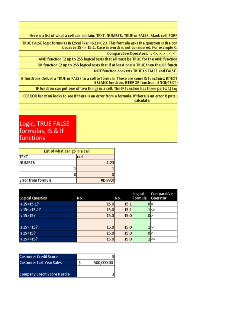 Excel Logical Functions Guide | PDF | Array Data Structure | Function ...