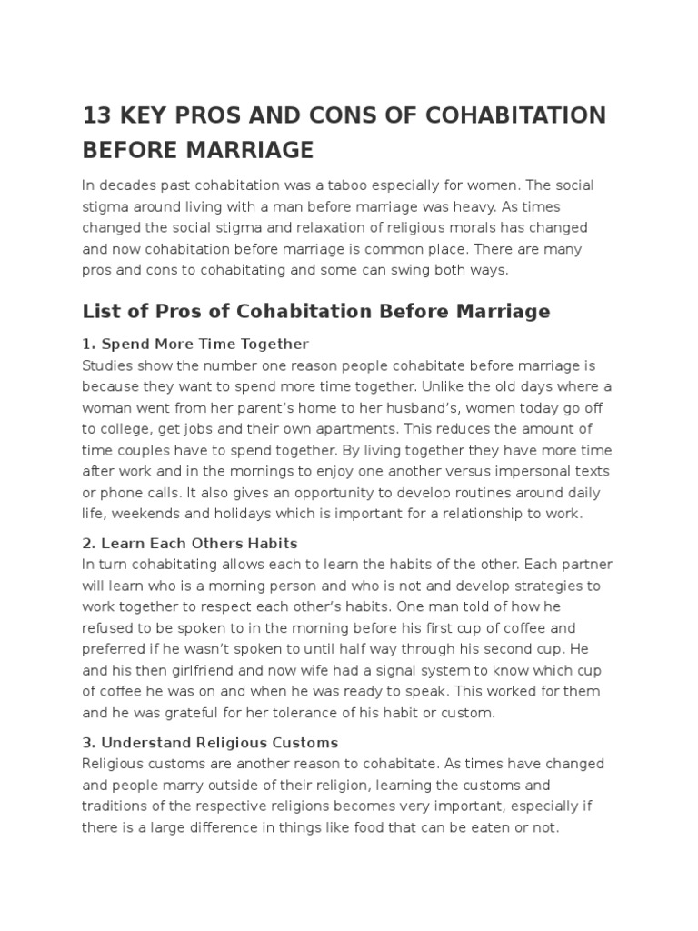 The Pros And Cons Of Cohabitation