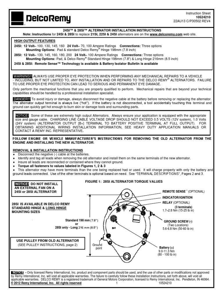 Alternador Delco Remy Installation Instructions 24si 28si | PDF | Fuse ...