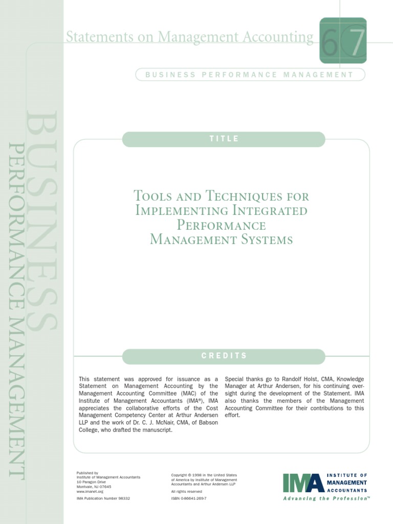 Tools and Techniques For Implementing Integrated Performance Management ...