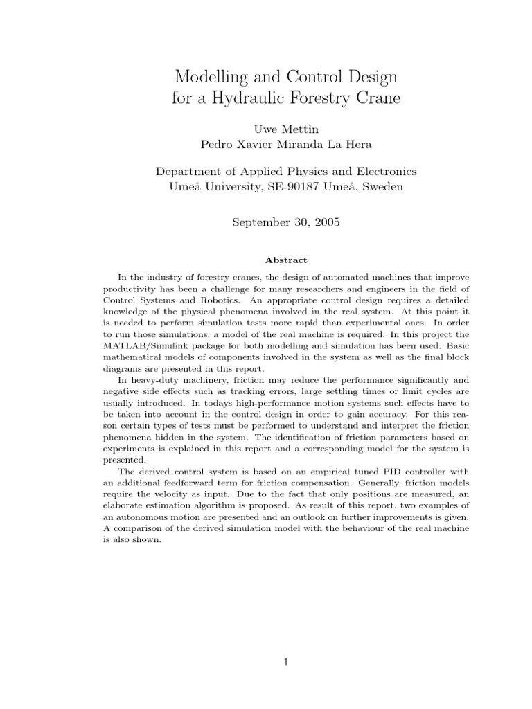 Hydraulic Crane Control Design Model | PDF | Computers
