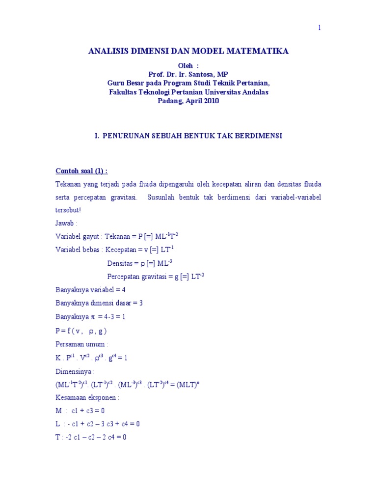 Analisis Dimensi Model Matematika