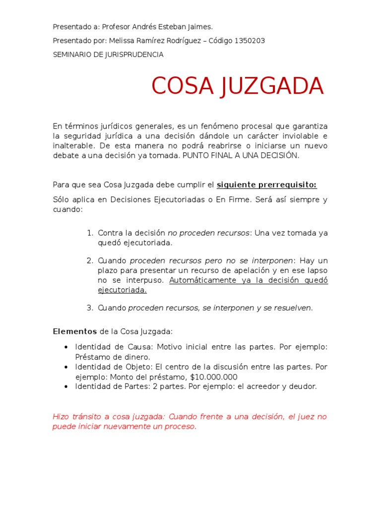 Seminario Jurisprudencia - COSA JUZGADA | PDF | Res Judicata | Caso de ley