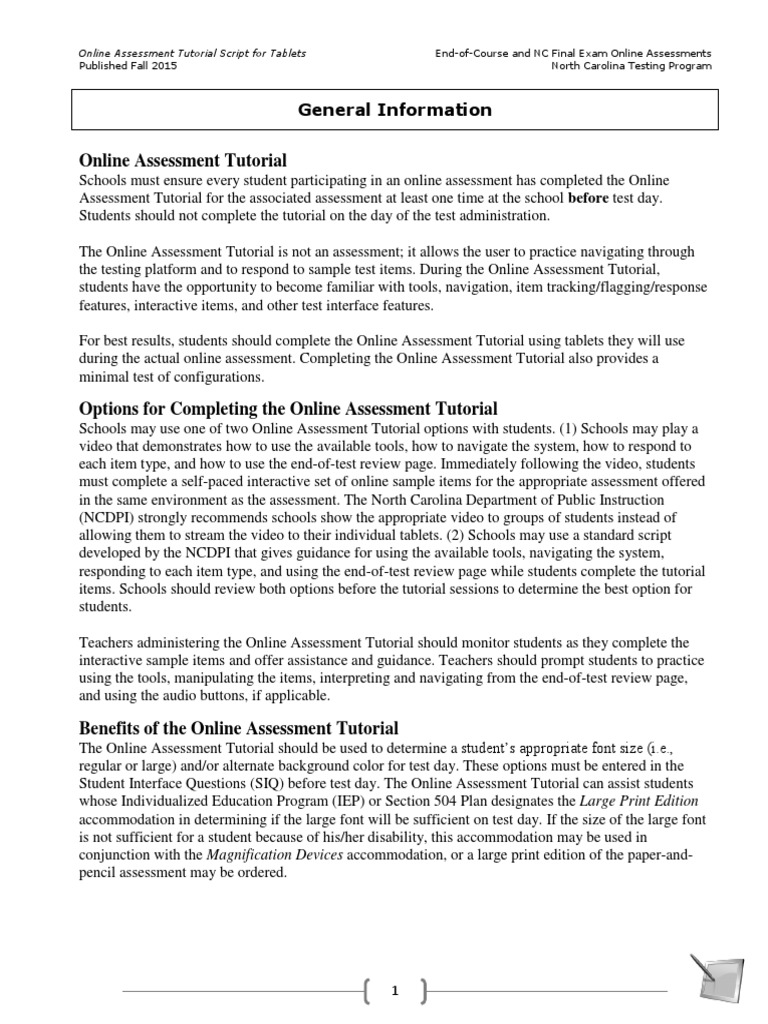 NC Online Assessment Tutorial Guide | PDF | Multiple Choice ...
