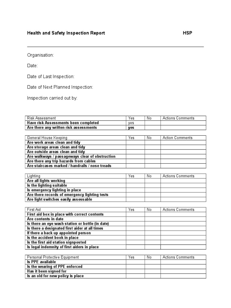 Blank Health and Safety Inpection | PDF | Occupational Safety And ...