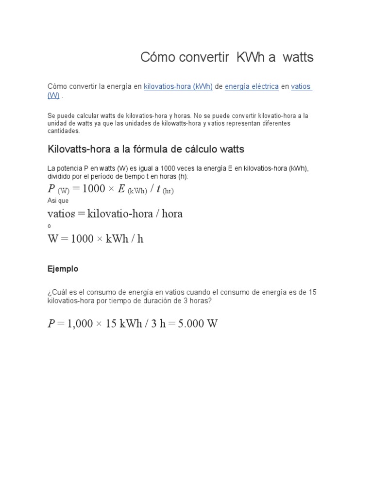 Cómo Convertir KWH A Watts PDF