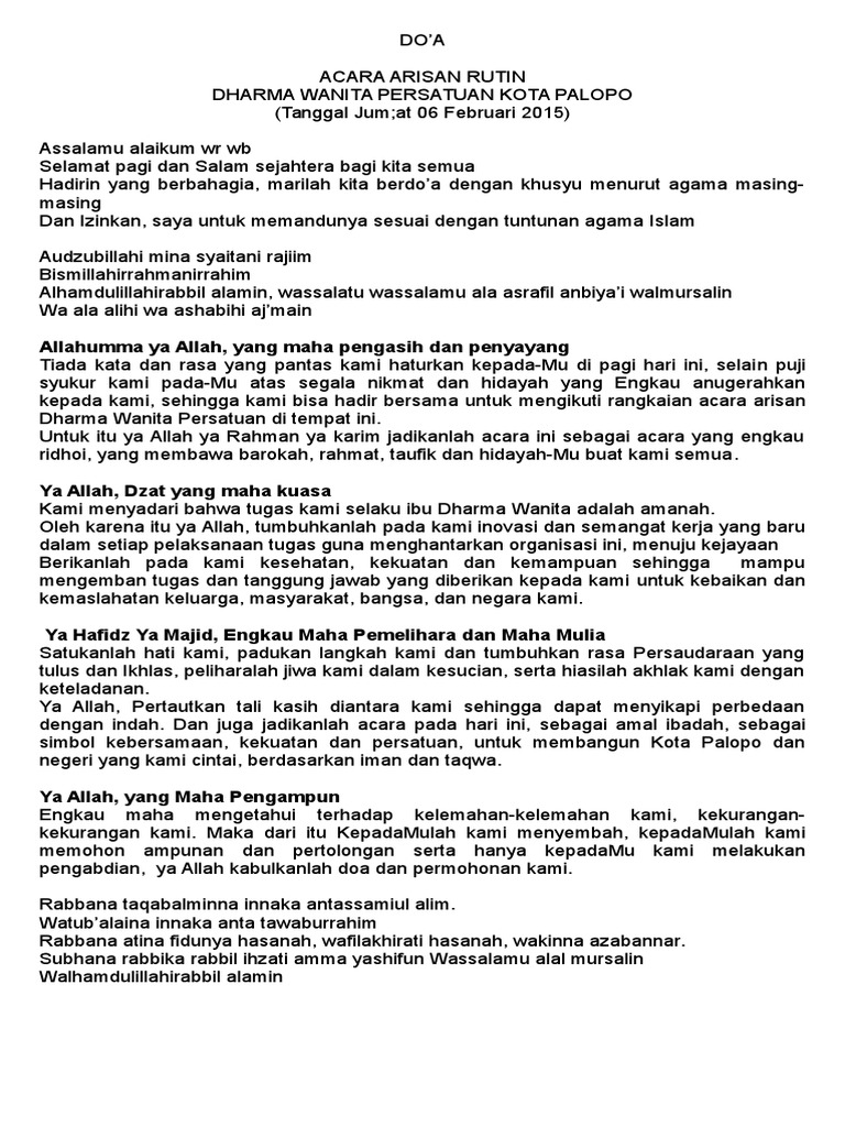 Teks Doa Pada Arisan Belajar Jawaban