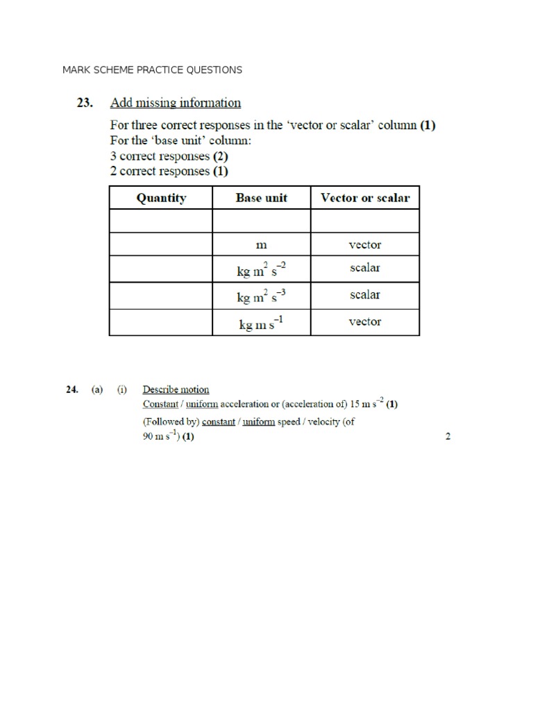 Mark Scheme Practice Problems | PDF