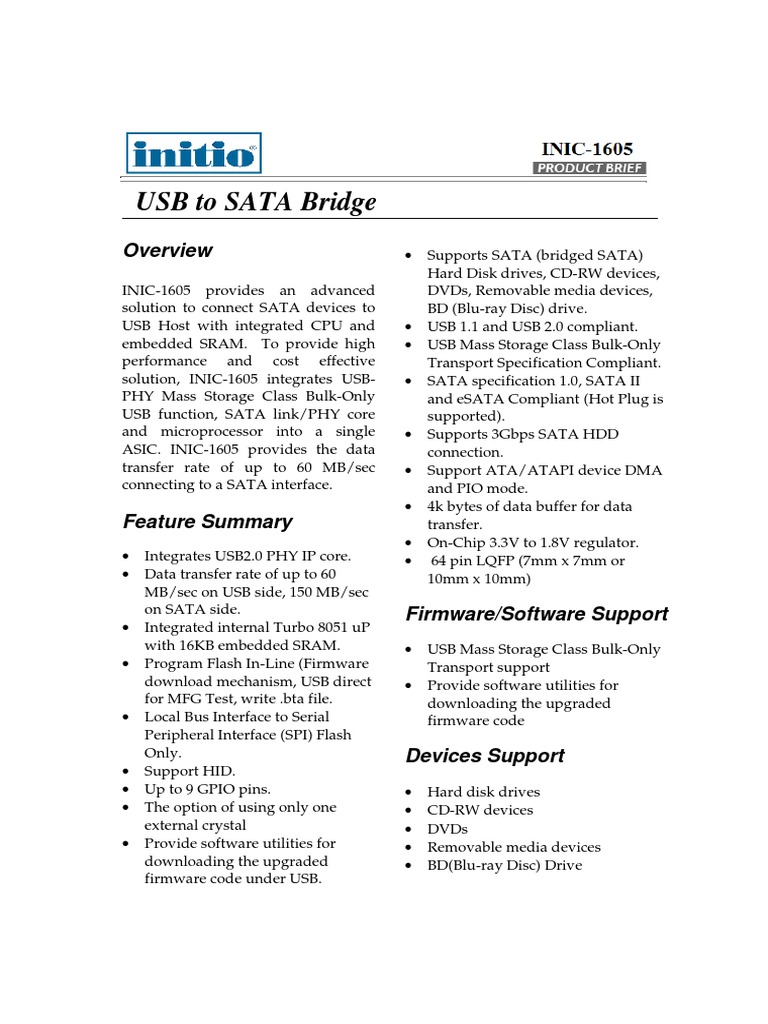 INIC-1605 Product Brief | PDF