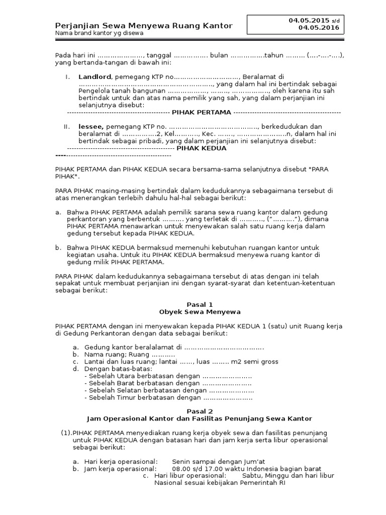 Template Perjanjian Sewa Ruang Kantor