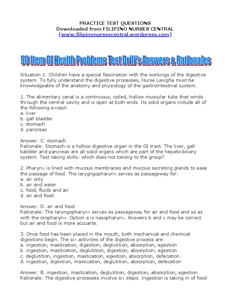 Gastrointestinal Practice Test Questions | PDF | Digestion ...
