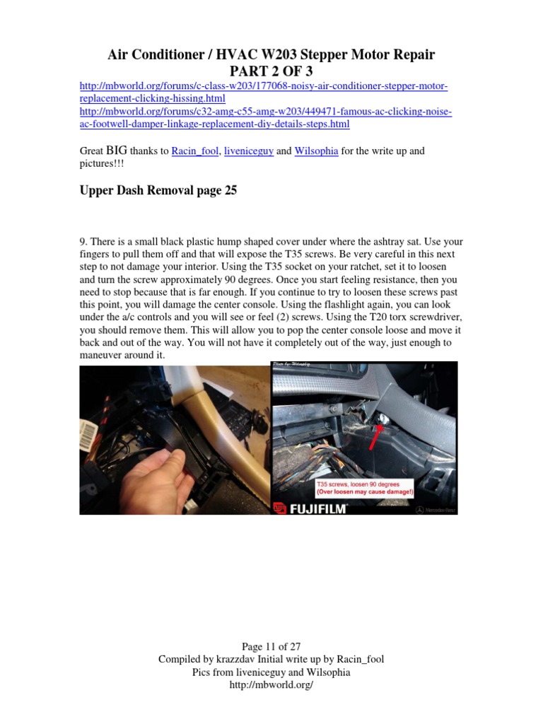W203 Air Conditioner Stepper Motor Repair P2 of 3 PDF Machines