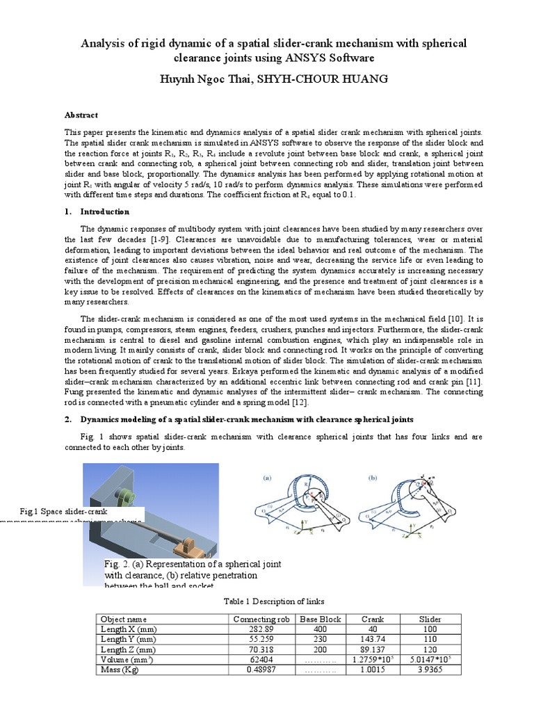 Analysis of Rigid Dynamic of A Spatial Slider-Crank Mechanism With ...