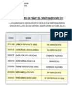 Relación de Alumnos Sin Trámite de Carnet Universitario 2016