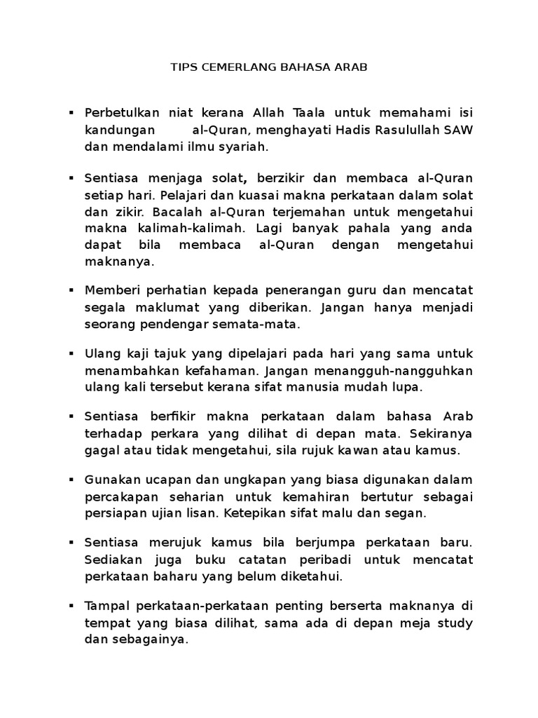 Tips Cemerlang Dalam Bahasa Arab Pdf