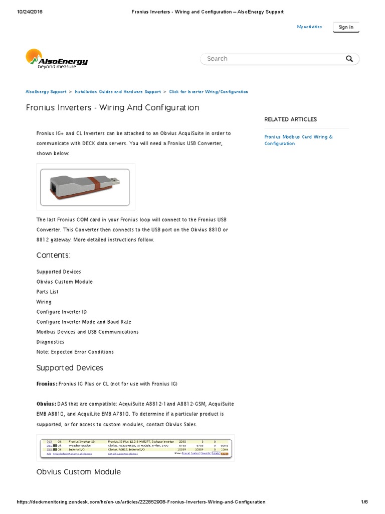 Fronius Inverters - Wiring and Configuration - AlsoEnergy Support | PDF