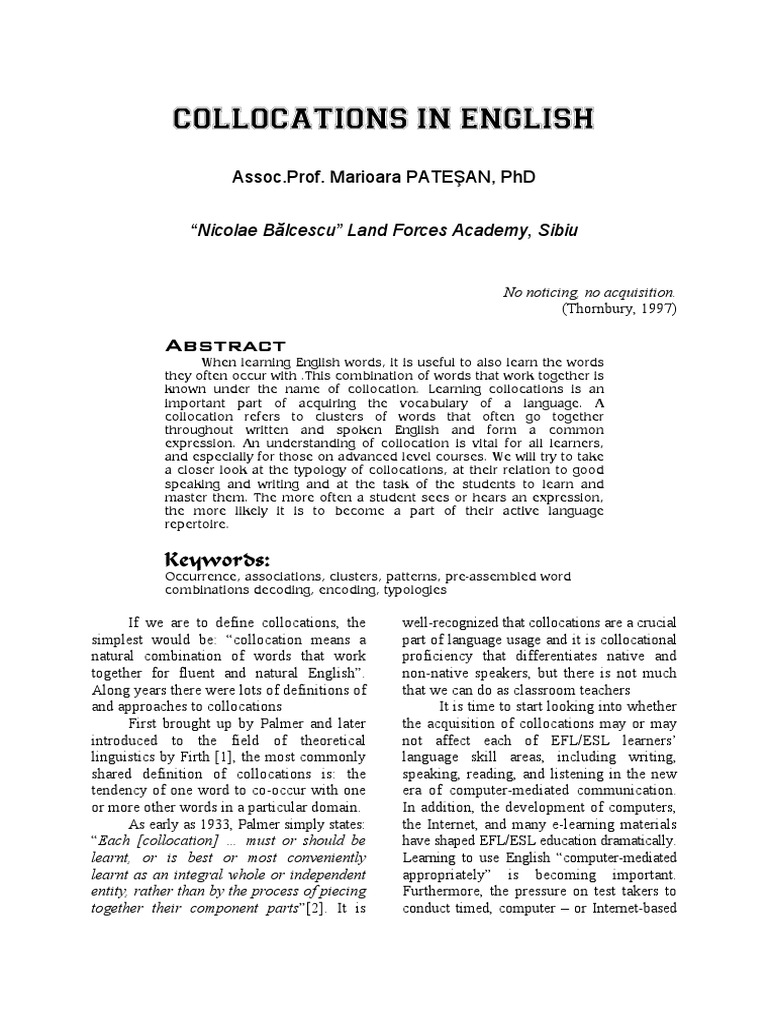 The Importance of Collocations for Advanced English Learners Understanding PreAssembled Word