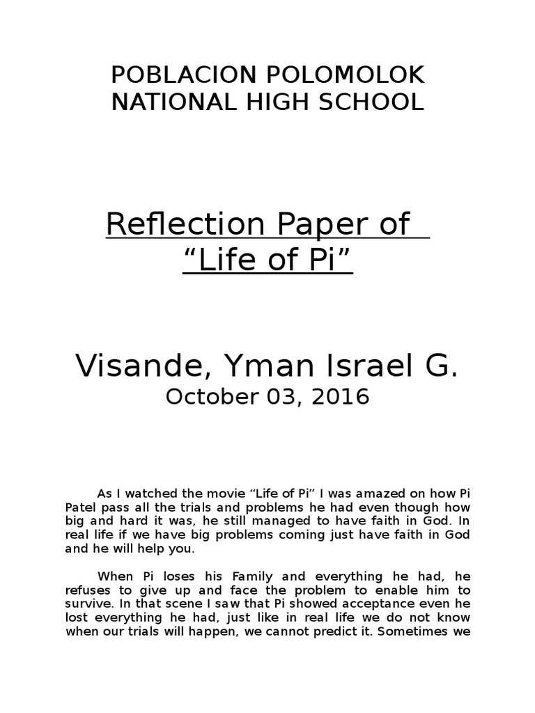 reaction paper about life of pi
