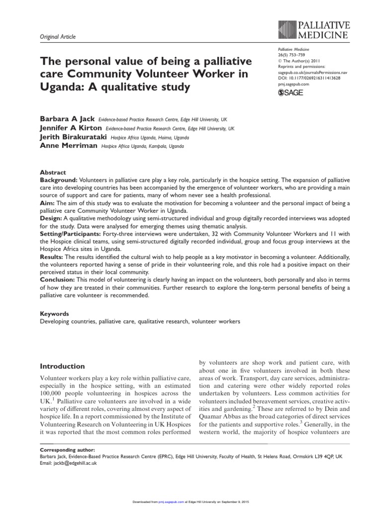 Impact of Palliative Care Volunteering in Uganda | PDF | Palliative ...
