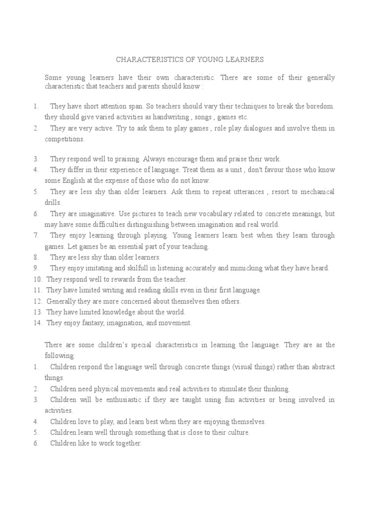 Characteristics of Young Learners | PDF | Learning Disability | Classroom