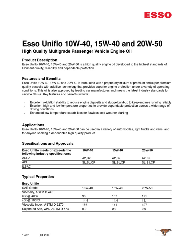 Esso Uniflo Engine Oils Overview | PDF