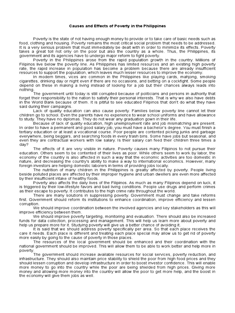 Causes and Effects of Poverty in The Philippines | PDF | Philippines ...