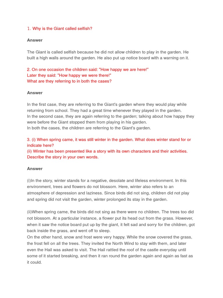 The Selfish Giant: A Transformation Story | PDF | The Happy Prince And ...