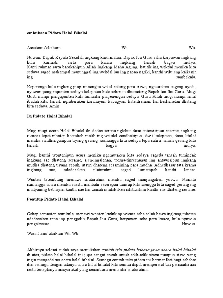 Pembukaan Pidato Halal Bihalal Bhs Jawa